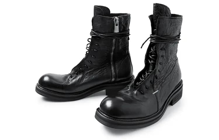HUANXIANGZHE Cow Leather Platform Height Increasing Lace Up High Top Leather Zipper Martin Boots Unisex Black 3