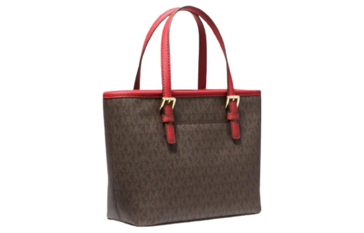 MICHAEL KORS MK Jet Set Signature Print Dəri Çanta Qadın Tünd Qəhvəyi/Qırmızı 2