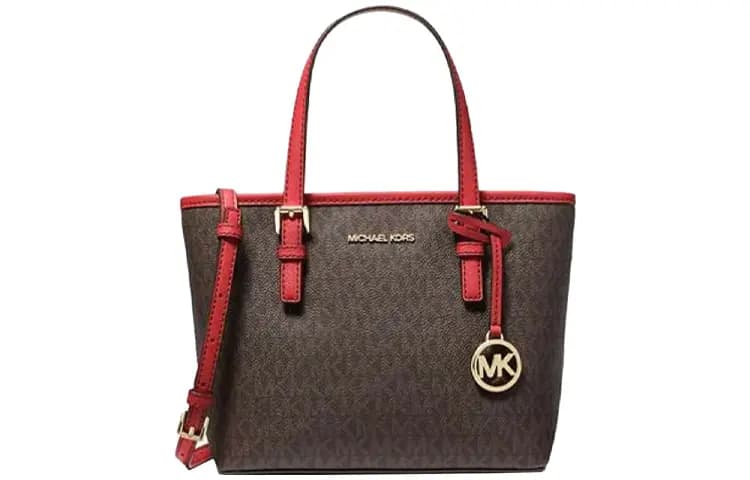MICHAEL KORS MK Jet Set Signature Print Dəri Çanta Qadın Tünd Qəhvəyi/Qırmızı