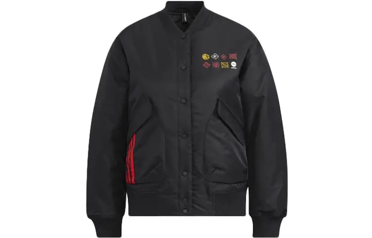 adidas neo CNY Logo Print Solid Bomber Jacket Winter Women's Black