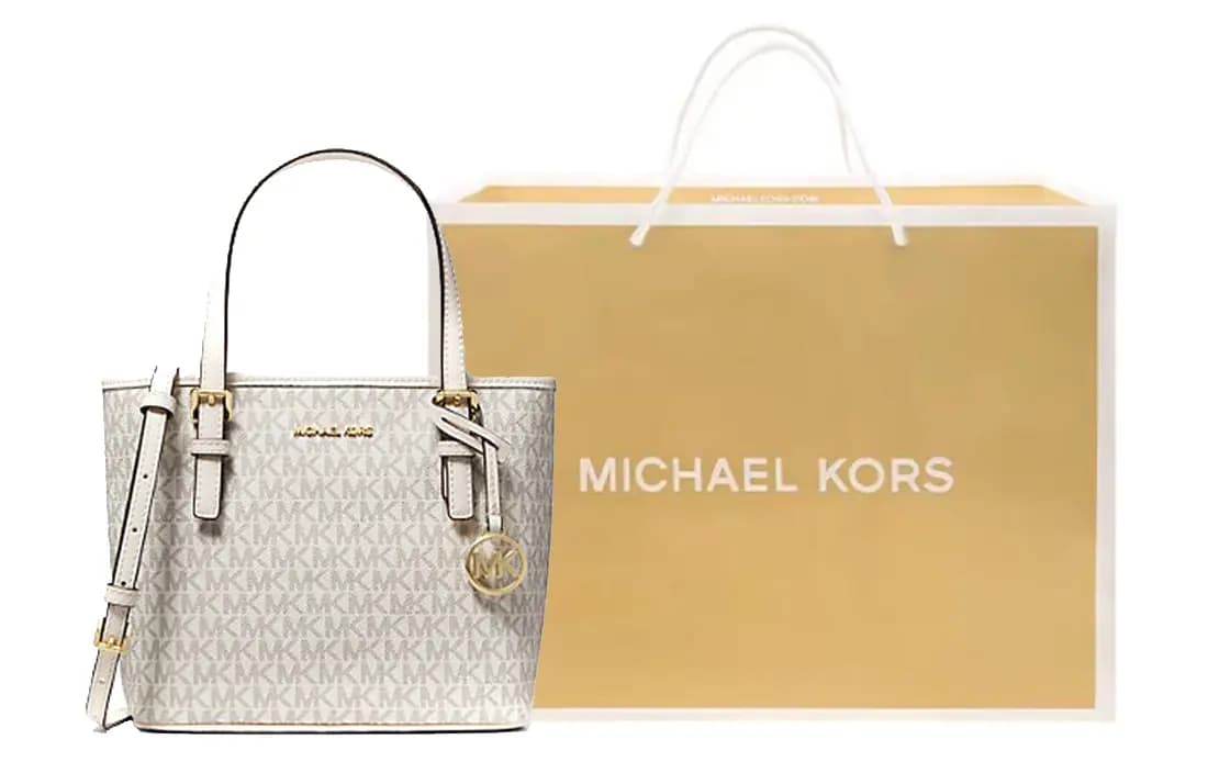 MICHAEL KORS Jet Set Dəri Tote Çanta Qadın Krem 4