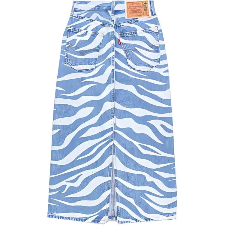 CLOT x Levis Collaboration Denim & Tiger Stripe Denim Skirt Blue 2
