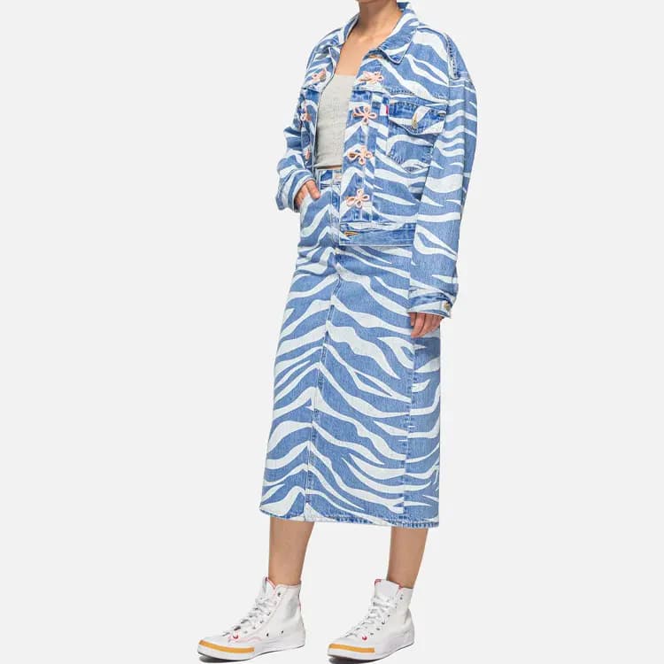 CLOT x Levis Collaboration Denim & Tiger Stripe Denim Skirt Blue 5