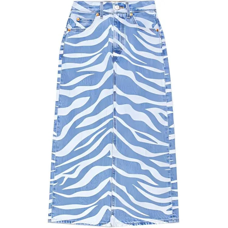 CLOT x Levis Collaboration Denim & Tiger Stripe Denim Skirt Blue