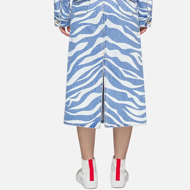 CLOT x Levis Collaboration Denim & Tiger Stripe Denim Skirt Blue 6