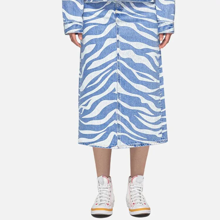 CLOT x Levis Collaboration Denim & Tiger Stripe Denim Skirt Blue 4