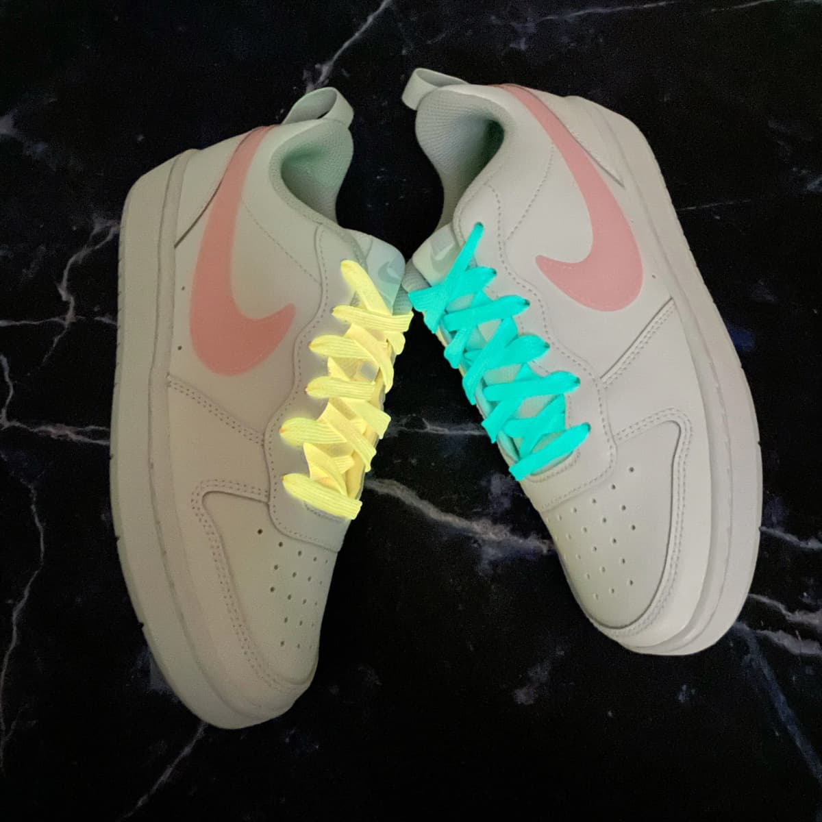 US8ACC Glow in The Dark Flat Solid Color Luminous 2-Pairs Pack Set Shoelaces Unisex Couple Mint Green Pure White Pink Fluorescent Green 7