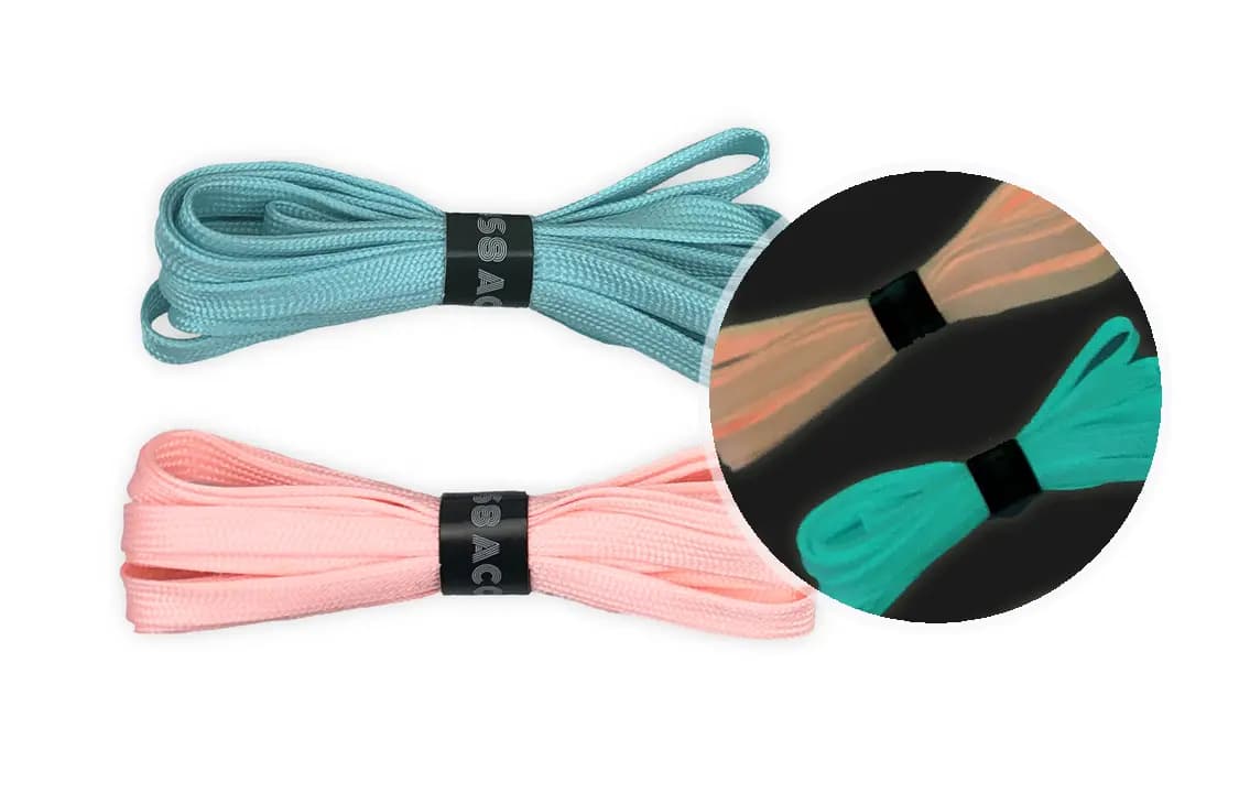 US8ACC Glow in The Dark Flat Solid Color Luminous 2-Pairs Pack Set Shoelaces Unisex Couple Mint Green Pure White Pink Fluorescent Green 2