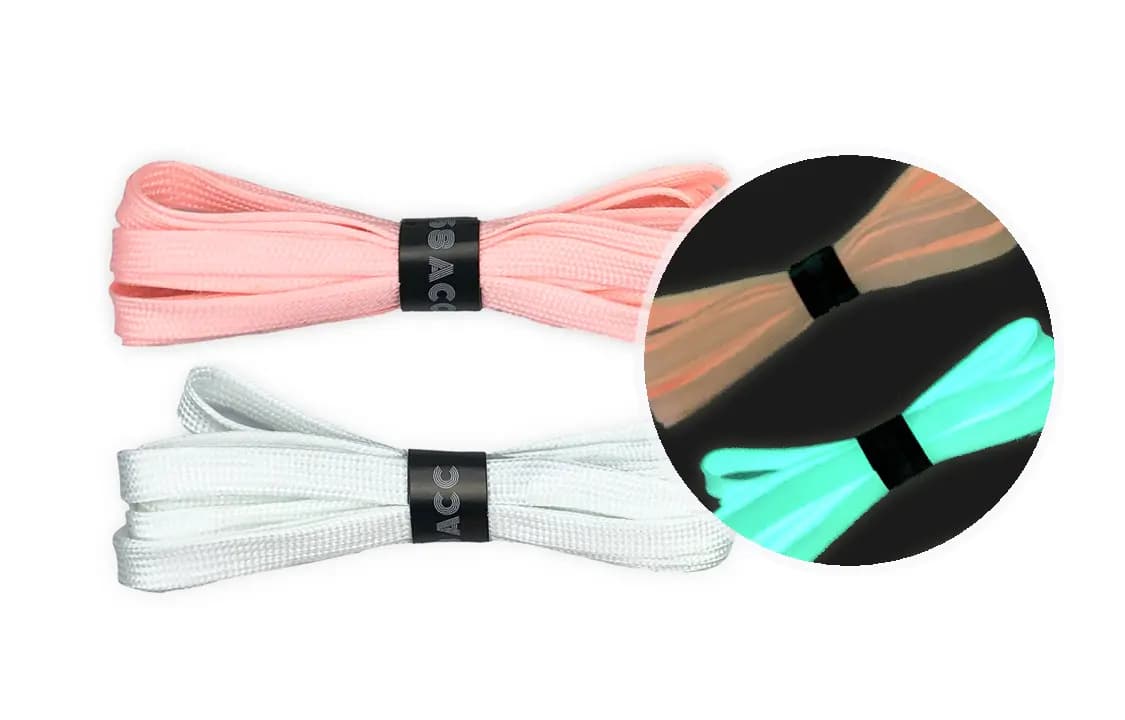 US8ACC Glow in The Dark Flat Solid Color Luminous 2-Pairs Pack Set Shoelaces Unisex Couple Mint Green Pure White Pink Fluorescent Green 10