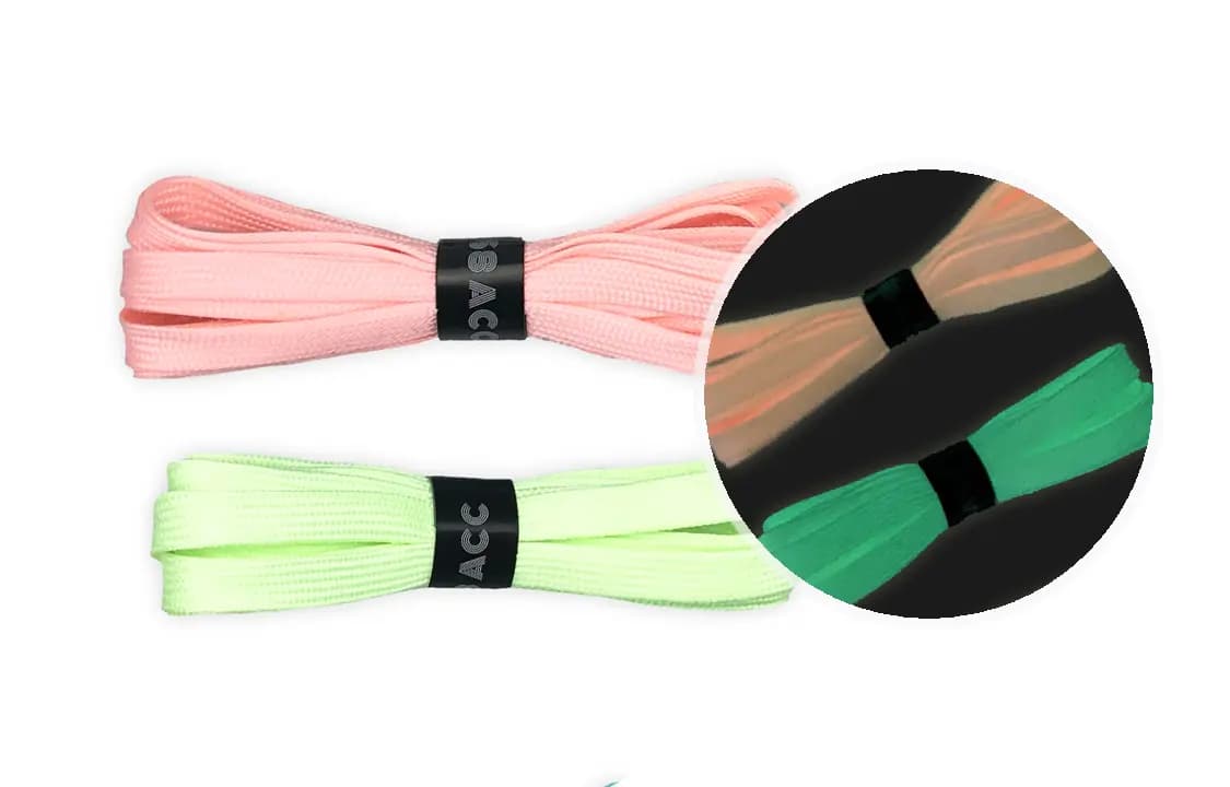 US8ACC Glow in The Dark Flat Solid Color Luminous 2-Pairs Pack Set Shoelaces Unisex Couple Mint Green Pure White Pink Fluorescent Green 9