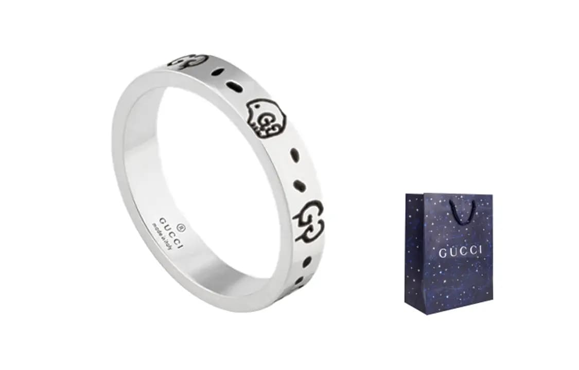 GUCCI Little Elf Ring 0.4cm Width Silver Unisex Ring Gift Bag Unisex 5