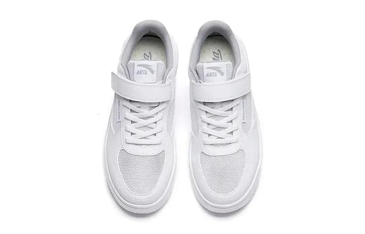 Youth Anta Hook-and-Loop Anti-Slip Shock-Absorbing Wear-Resistant Breathable Low-Top Kids Skate Shoes Anta White 3