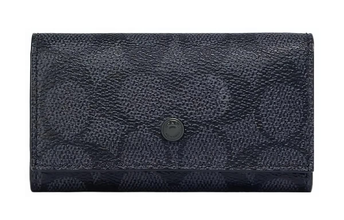 COACH Key Case 6 Monogram Dəri Açar Qabı Qadın Qara