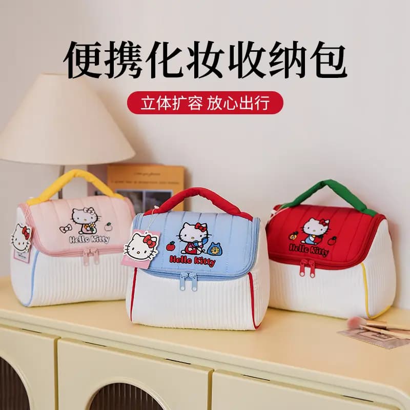 Sanrio Hello Kitty Sweet Cute Soft Girl Fashion Versatile Lightweight Durable High-Value Student Practical Polyester Makeup Travel Storage Bag Women's Red 2