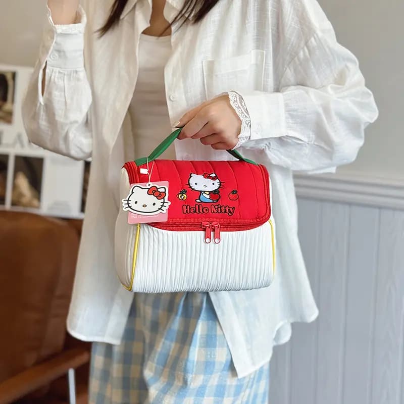 Sanrio Hello Kitty Sweet Cute Soft Girl Fashion Versatile Lightweight Durable High-Value Student Practical Polyester Makeup Travel Storage Bag Women's Red 5