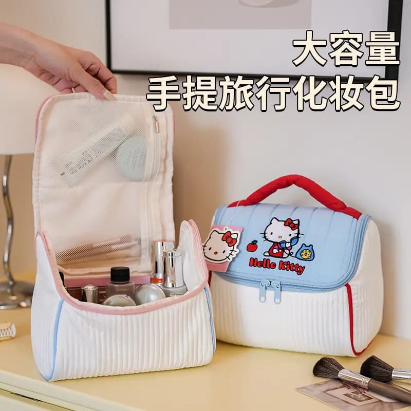 Sanrio Hello Kitty Sweet Cute Soft Girl Fashion Versatile Lightweight Durable High-Value Student Practical Polyester Makeup Travel Storage Bag Women's Red 3