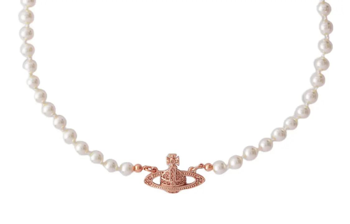 Vivienne Westwood Bas-Relief Saturn Pearl Qadın Boyunbağısı Çəhrayı Qızılı