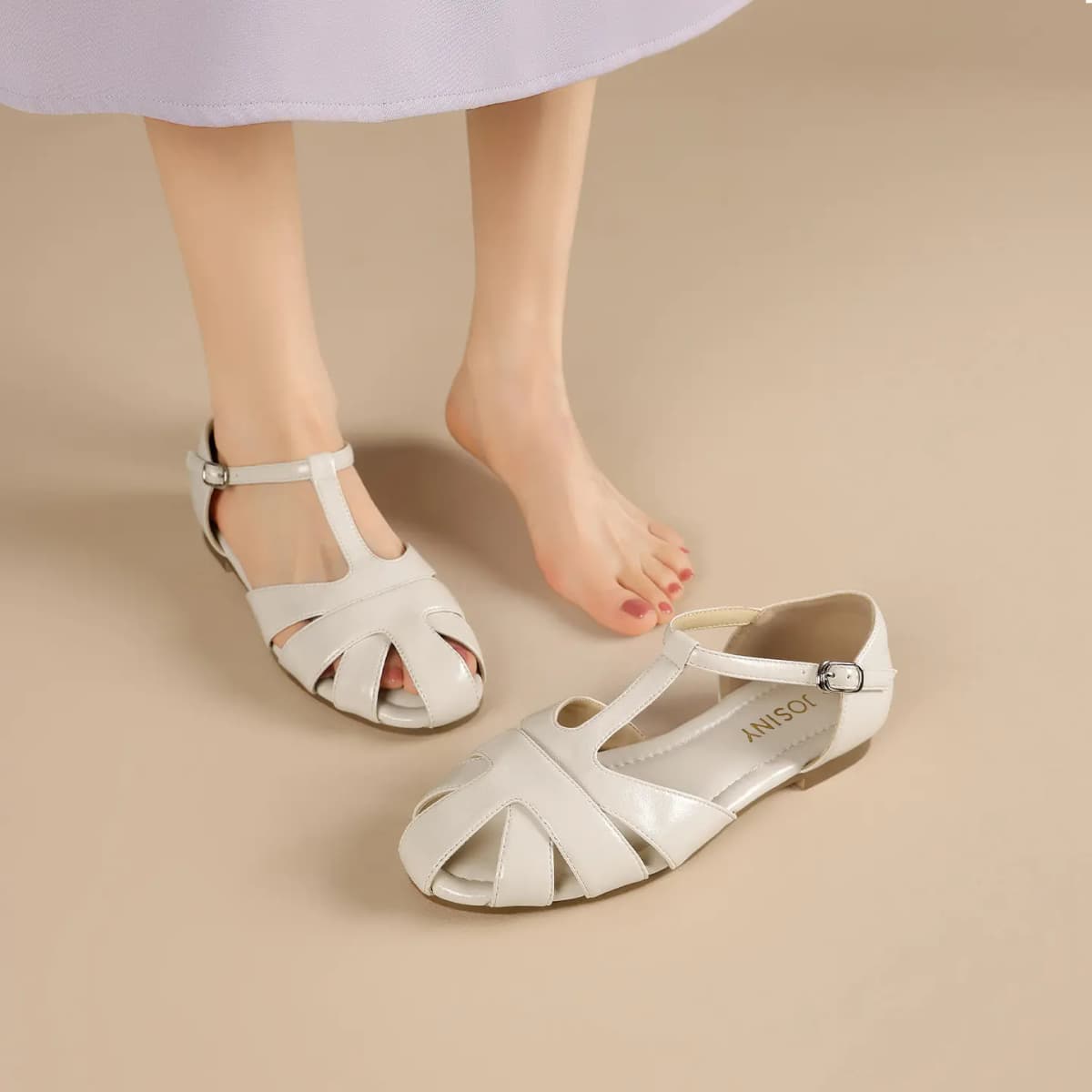 Josiny Simple Elegant Fashion Comfortable Trendy Versatile Elegant Roman Sandals Women's Off-White 5