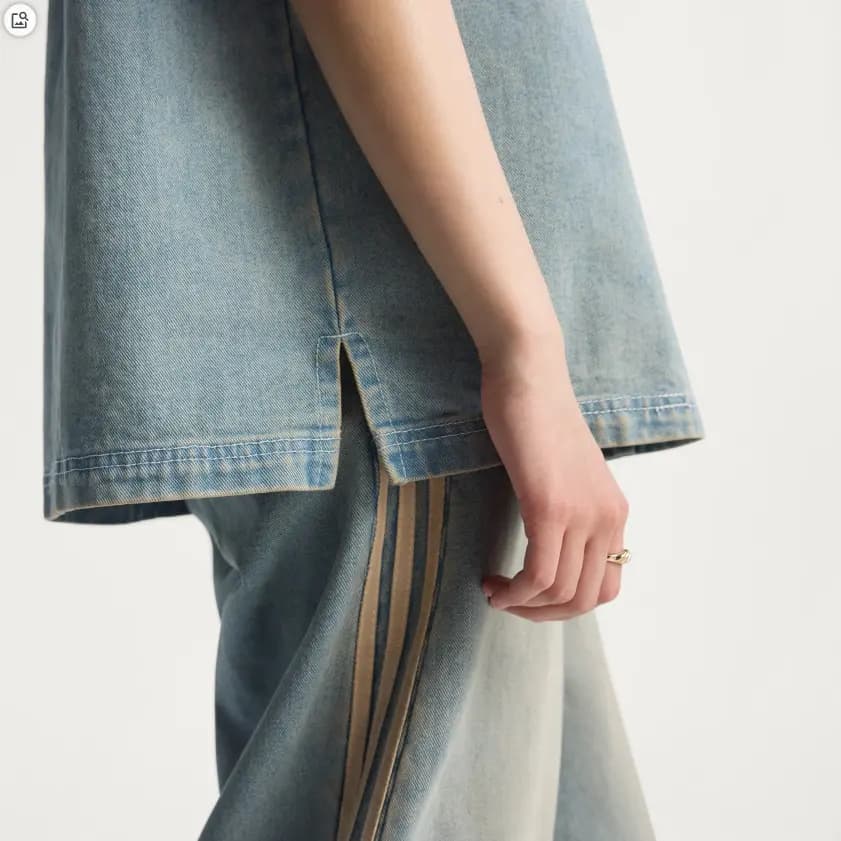 adidas Originals ESSENTIALS Qadın Qısaqol Denim Köynək 3