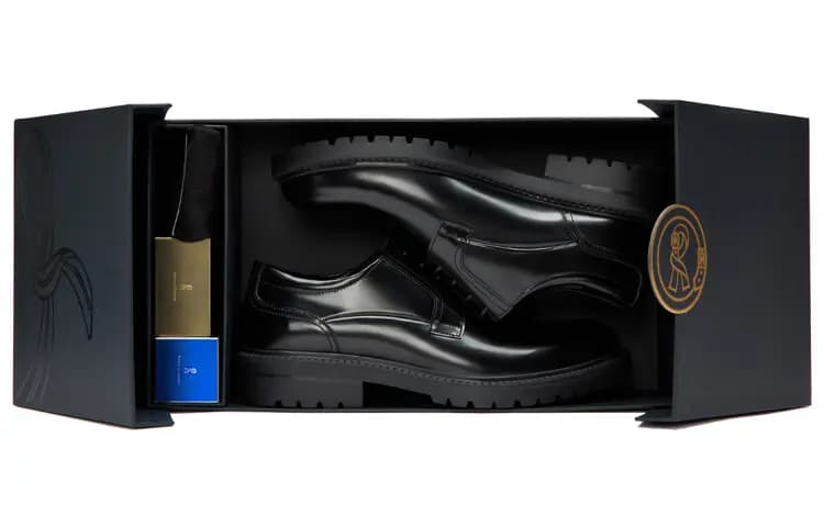 ROBERTA DI CAMERINO Calf Leather Perfume Gift Box Set Round Toe Lace-Up Formal Leather Shoes Men's Black 3