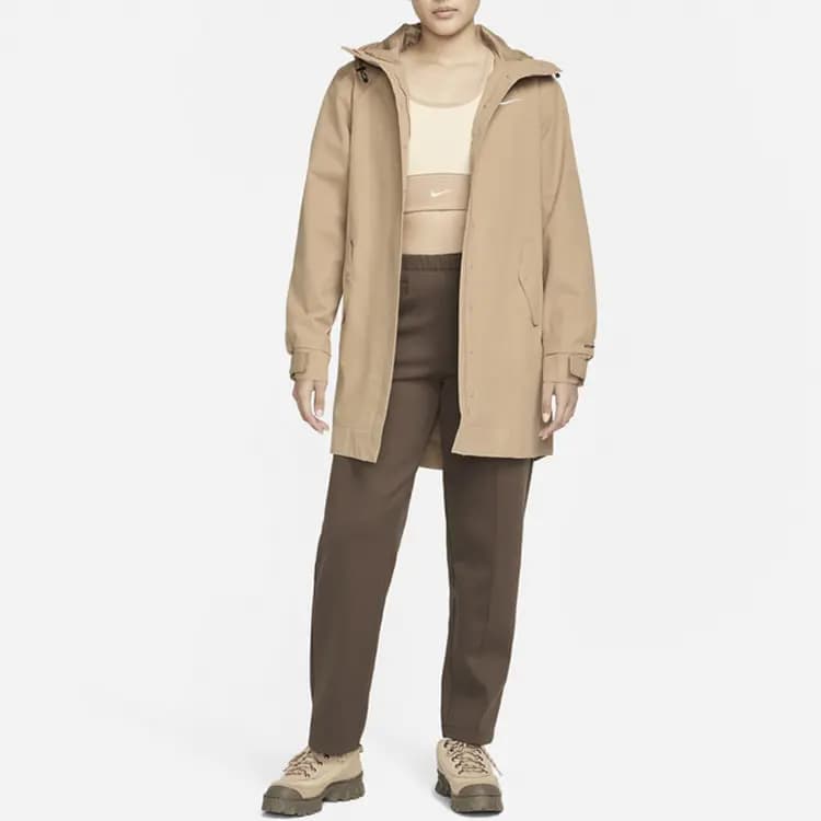 Nike Women'ss Logo Woven Parka Hooded Jacket Brown 3