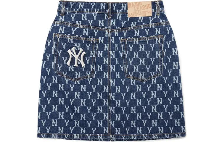 MLB Base Logo Denim Short Skirts Women's Dark Blue 2