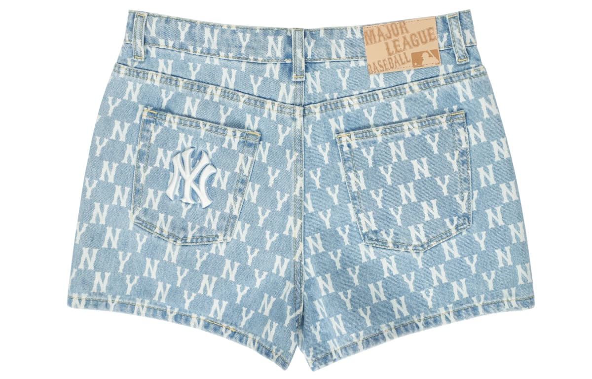 MLB Base Logo Denim Şort Qadın Açıq Mavi 2