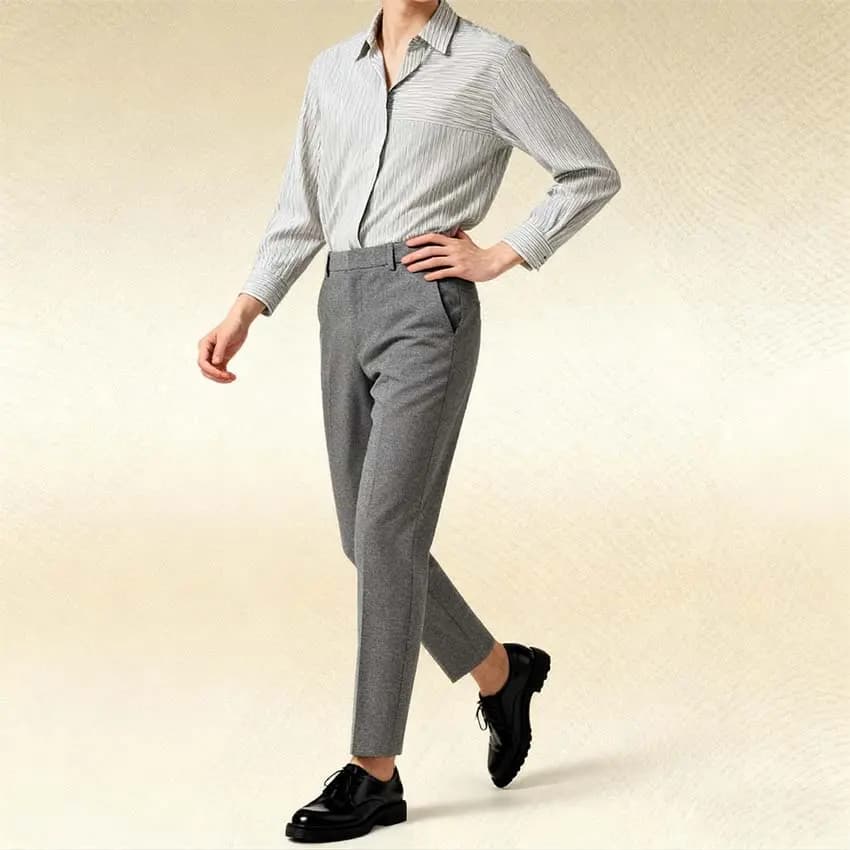 UNIQLO Solid Slim Tapered Ankle-Length Trousers Women's Grey 5