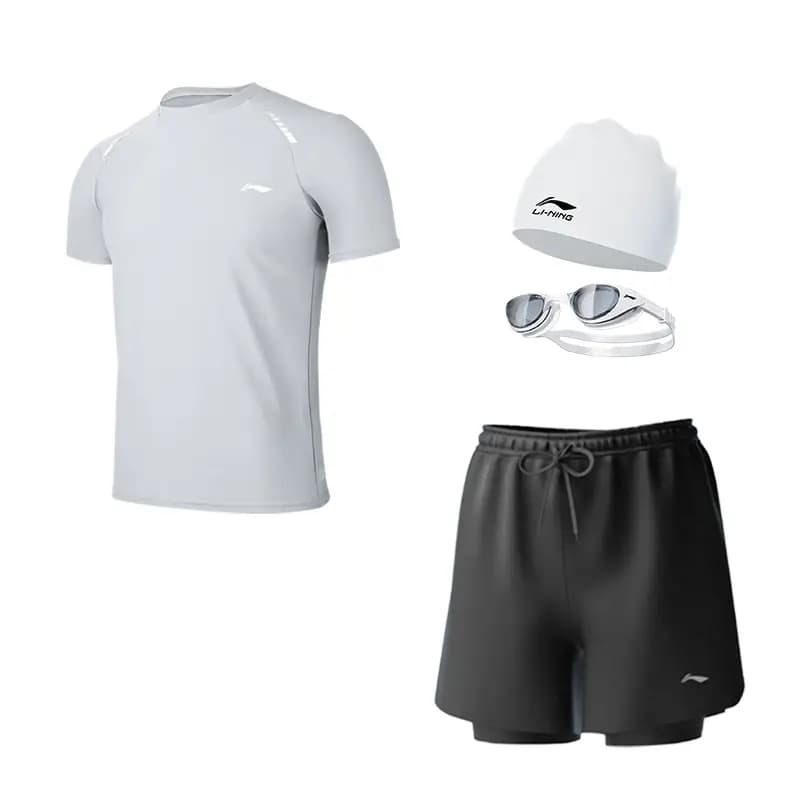 Li-Ning UPF50+ High-Efficiency Sun Protection Anti-Chlorine Professional Double-Layer Quick-Dry Anti-Embarrassment Beach Swimwear Set Men's 4