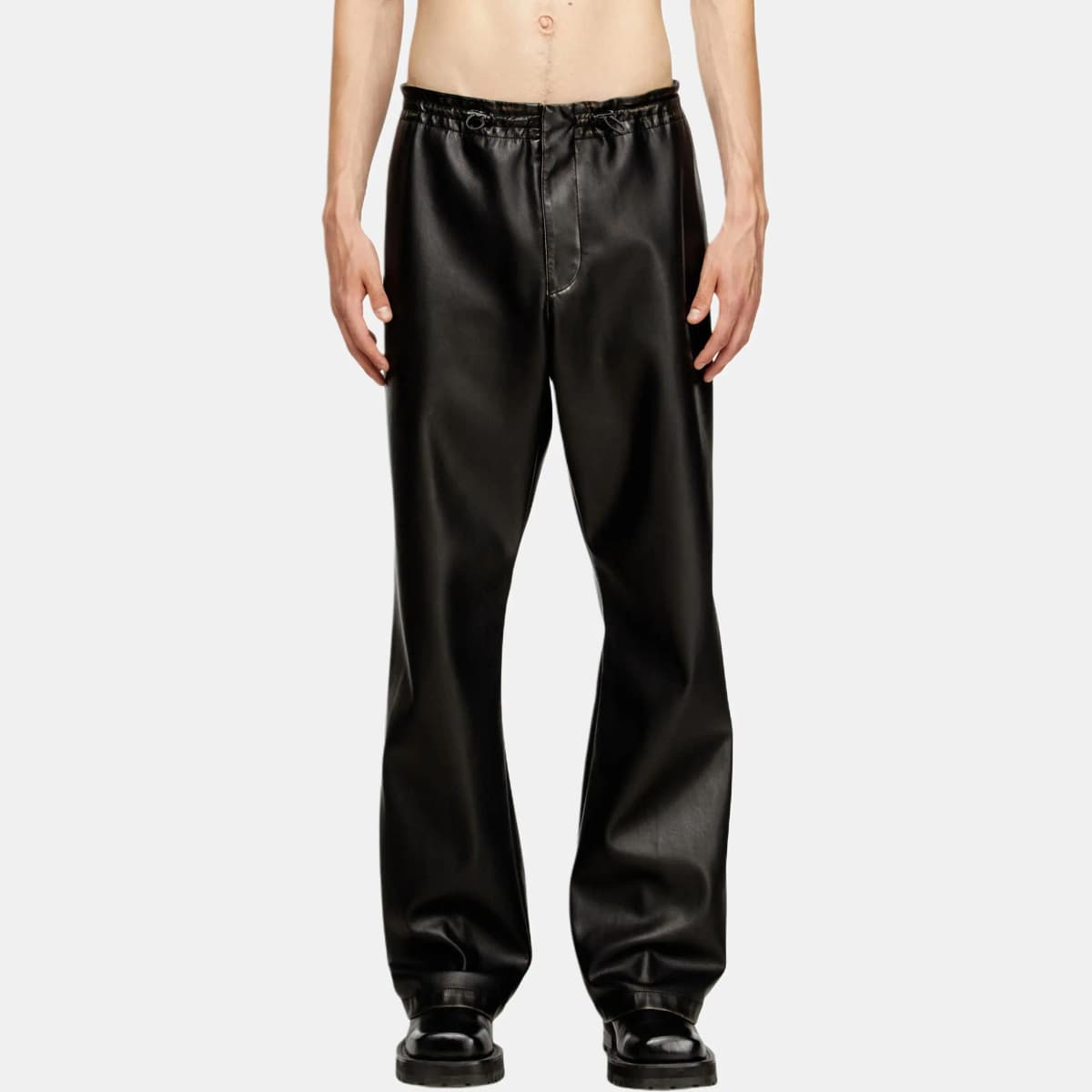 DIESEL Solid Color Zipper Closure Loose Leather Pants Men's 3