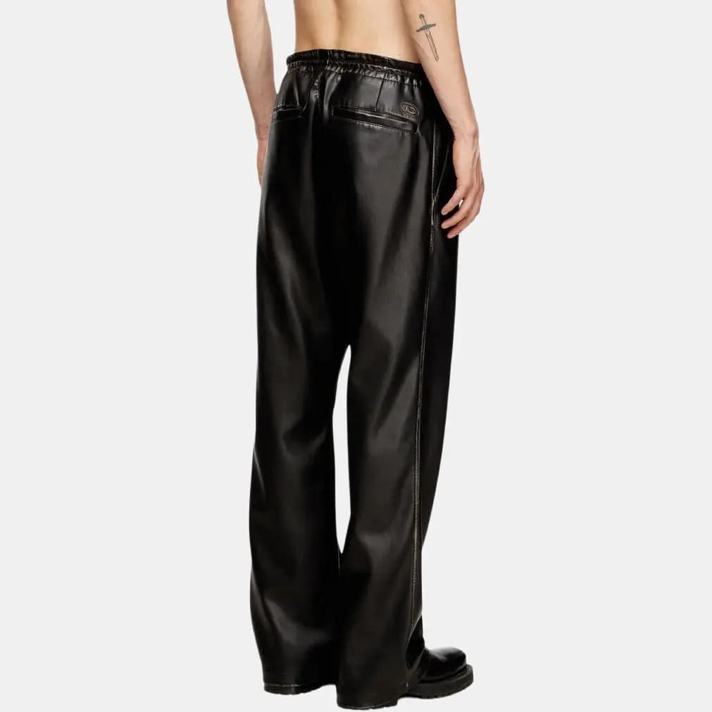 DIESEL Solid Color Zipper Closure Loose Leather Pants Men's 4