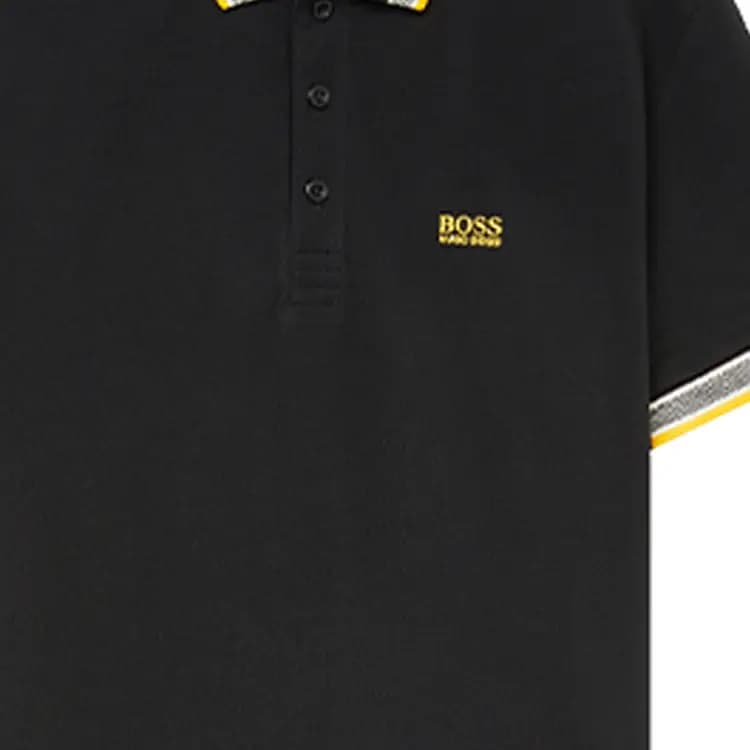 HUGO BOSS SS22 Solid Color Logo Embroidered Stripe Notch Lapel Short Sleeve Polo Shirt Men's Black 5