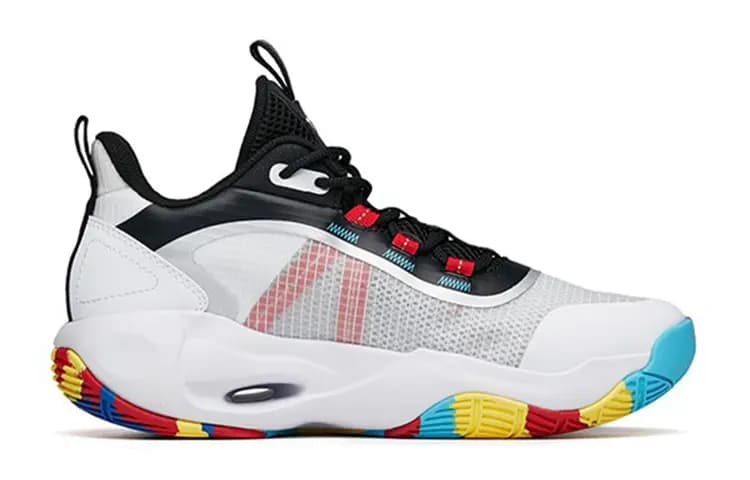 Anta Kids Basketball Shoes Mid-Top Anti-Slip Shock-Absorbing White Black 2