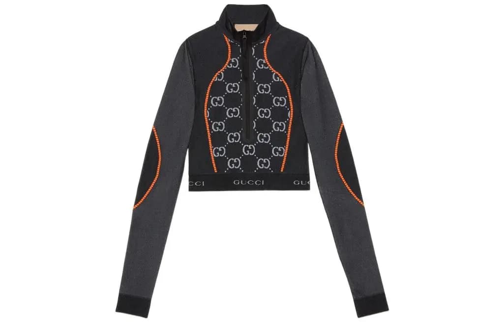 GUCCI Gg Jersey Jacquard Qadın Crop Top Qara/Narıncı