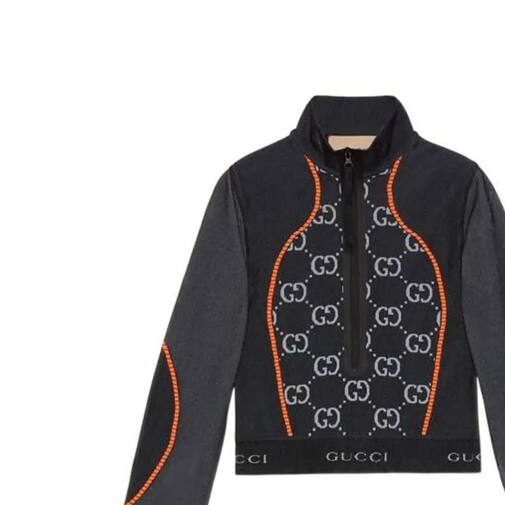 GUCCI Gg Jersey Jacquard Qadın Crop Top Qara/Narıncı 5
