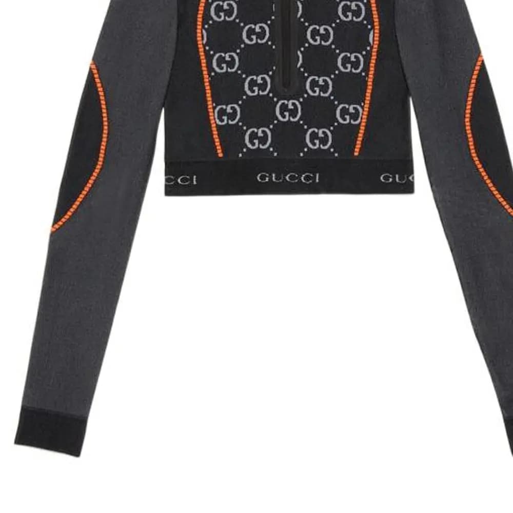 GUCCI Gg Jersey Jacquard Qadın Crop Top Qara/Narıncı 6
