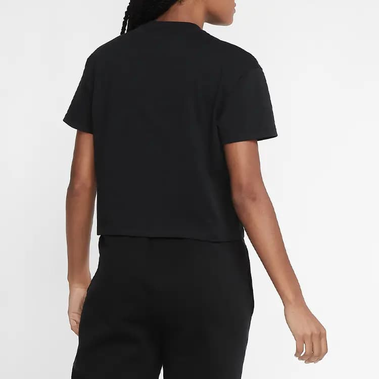 Nike Casual Solid Color Logo Cropped Crew Neck Short Sleeve T-Shirt Women's Black 5