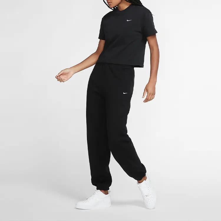 Nike Casual Solid Color Logo Cropped Crew Neck Short Sleeve T-Shirt Women's Black 3