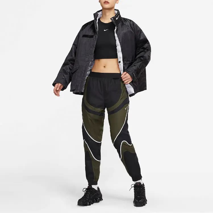 Nike Brand Logo Stand Collar Solid Casual Sport Puffer Jacket Winter Women's Black 5