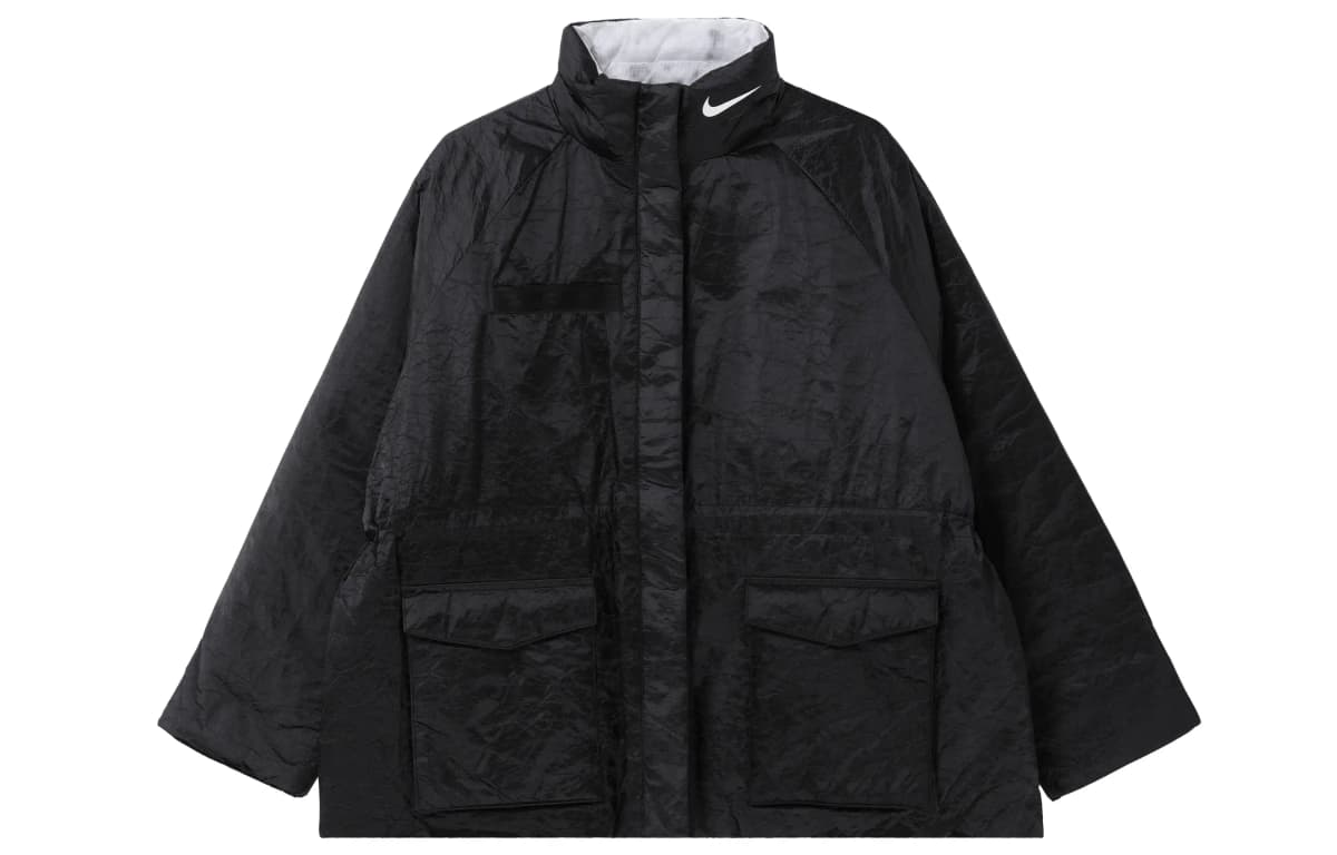 Nike Brand Logo Stand Collar Solid Casual Sport Puffer Jacket Winter Women's Black 3