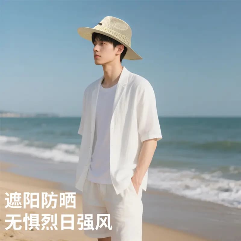 Old Money Style Jeep Wide Brim Panama Hat Beach Vacation Style Sun Hat High-End Woven Hollow Formal Hat Breathable #Good Luck Lightweight Sun Hat Unisex 9