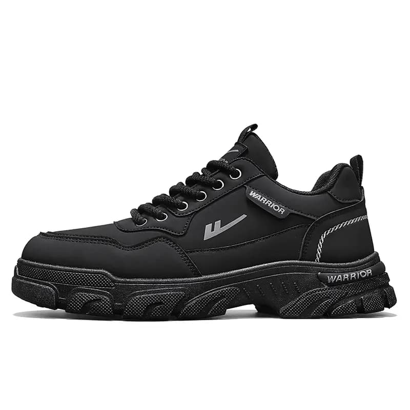Warrior Retro British Style Classic Martin Boots Outdoor Casual Comfortable Height-Increasing Versatile Slip & Water-Resistant American Biker Style Student Affordable Mesh Leather 'Black Warrior' Low-Top Work Boots Men's