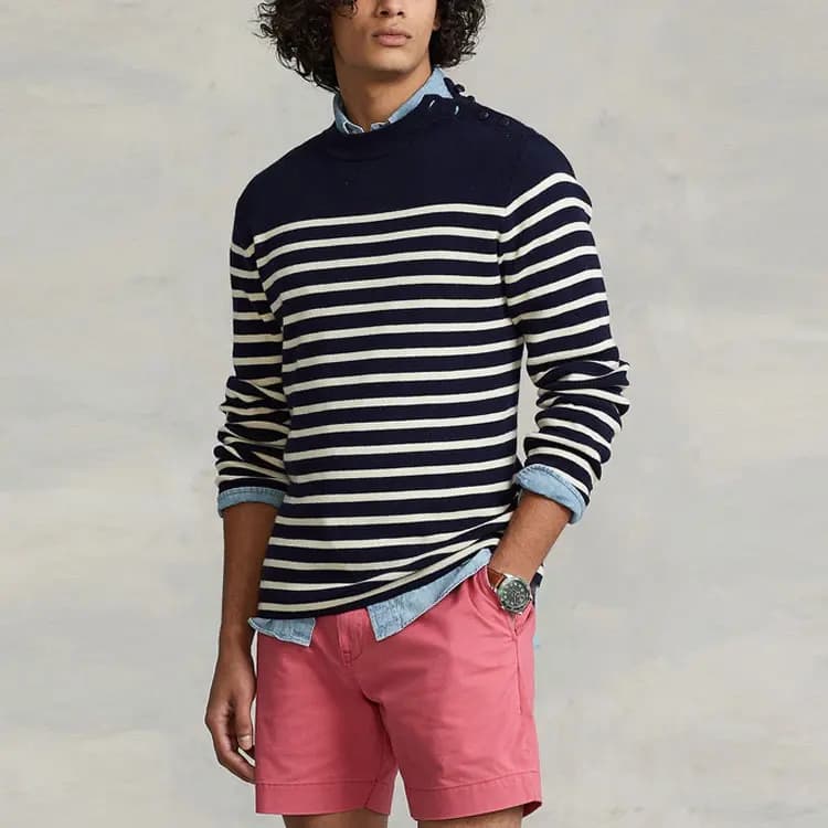 Polo Ralph Lauren SS22 Long Sleeve Stripe Round Neck Knit Sweater Men's Navy Blue 3