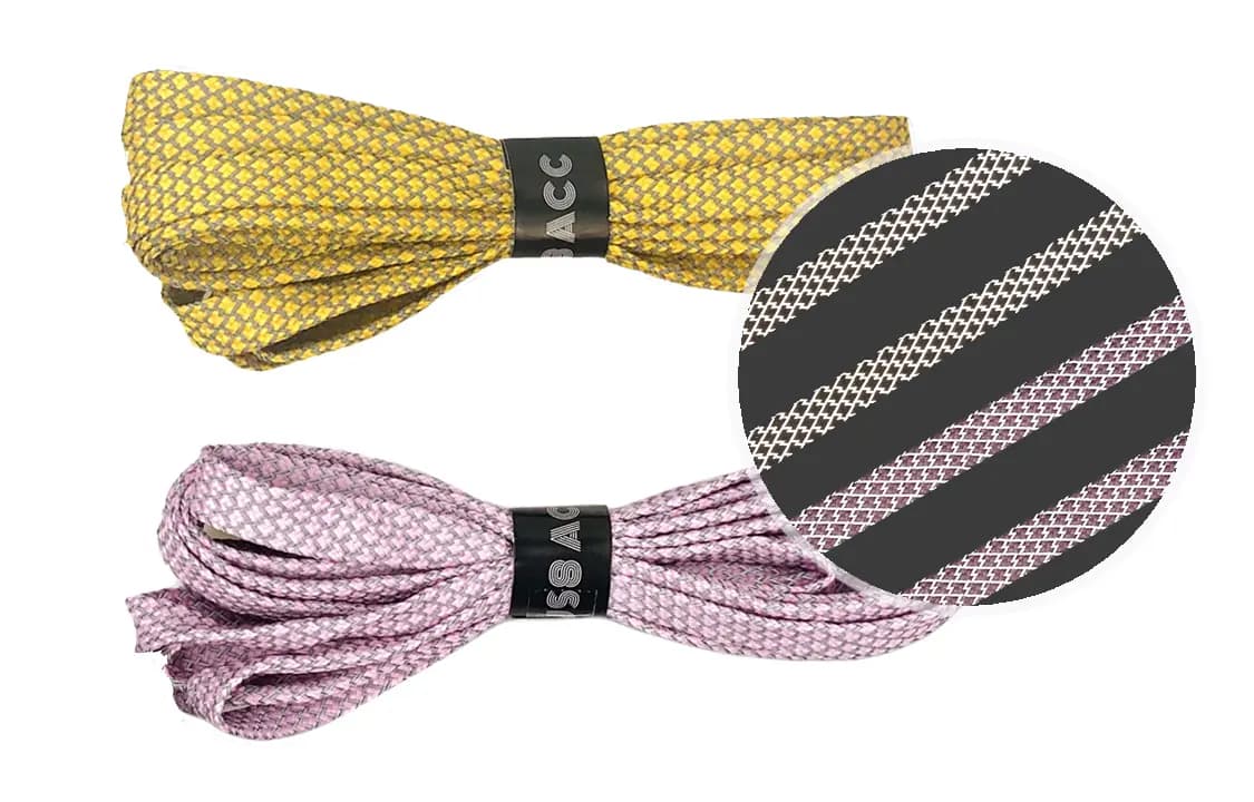 US8ACC Reflective 3M Silver Glow Yellow Blue Black Solid Grid Pattern Universal Shoelaces 2-Pack Set 3