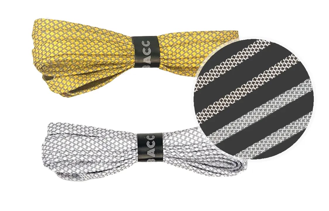 US8ACC Reflective 3M Silver Glow Yellow Blue Black Solid Grid Pattern Universal Shoelaces 2-Pack Set 4