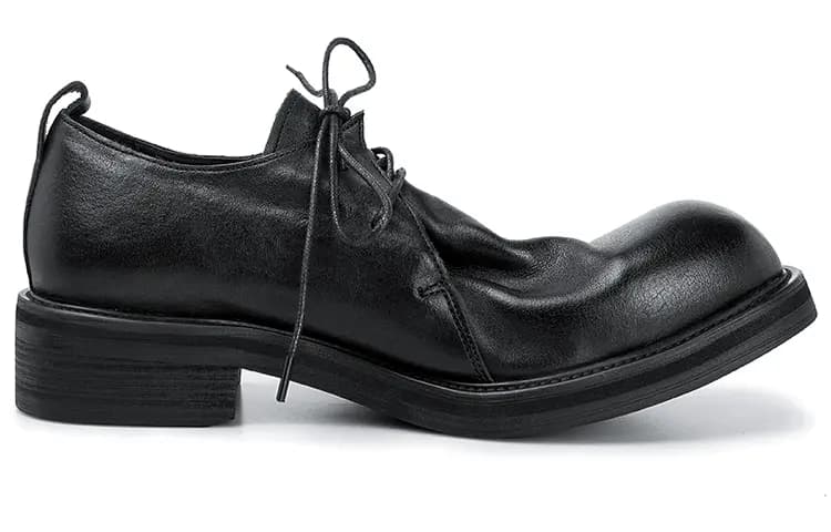 HUANXIANGZHE Japanese Style Round Tip Platform Genuine Leather Casual Shoes Men's Black 2