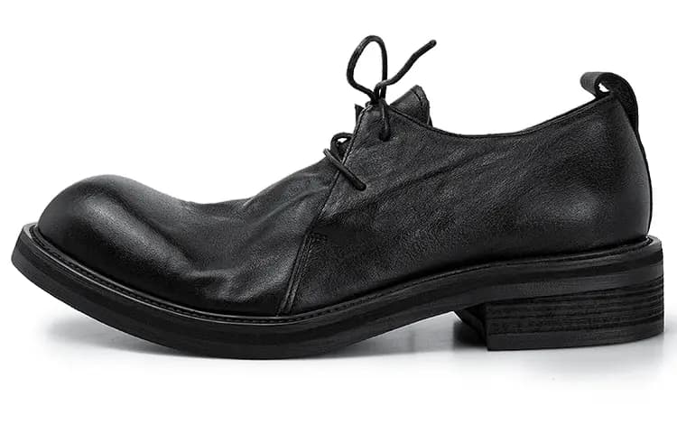 HUANXIANGZHE Japanese Style Round Tip Platform Genuine Leather Casual Shoes Men's Black