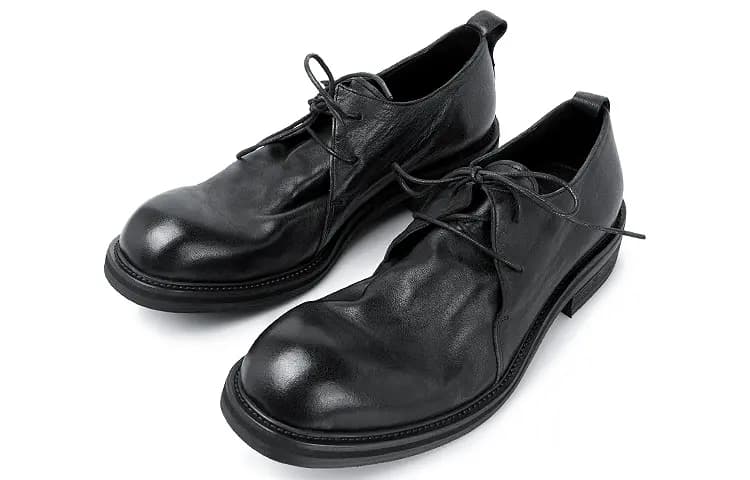 HUANXIANGZHE Japanese Style Round Tip Platform Genuine Leather Casual Shoes Men's Black 3