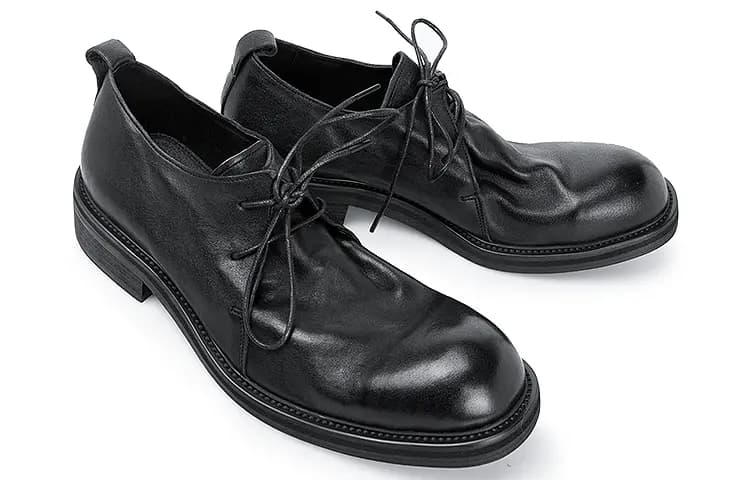HUANXIANGZHE Japanese Style Round Tip Platform Genuine Leather Casual Shoes Men's Black 5