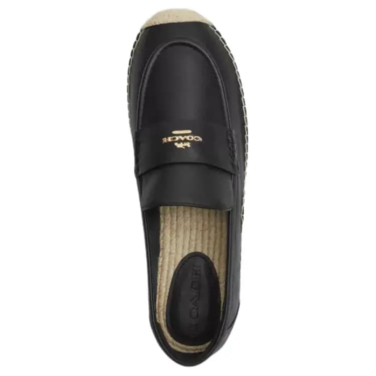 COACH Leather Round-Toe Slip-On Loafers Espadrilles Women's Black 4